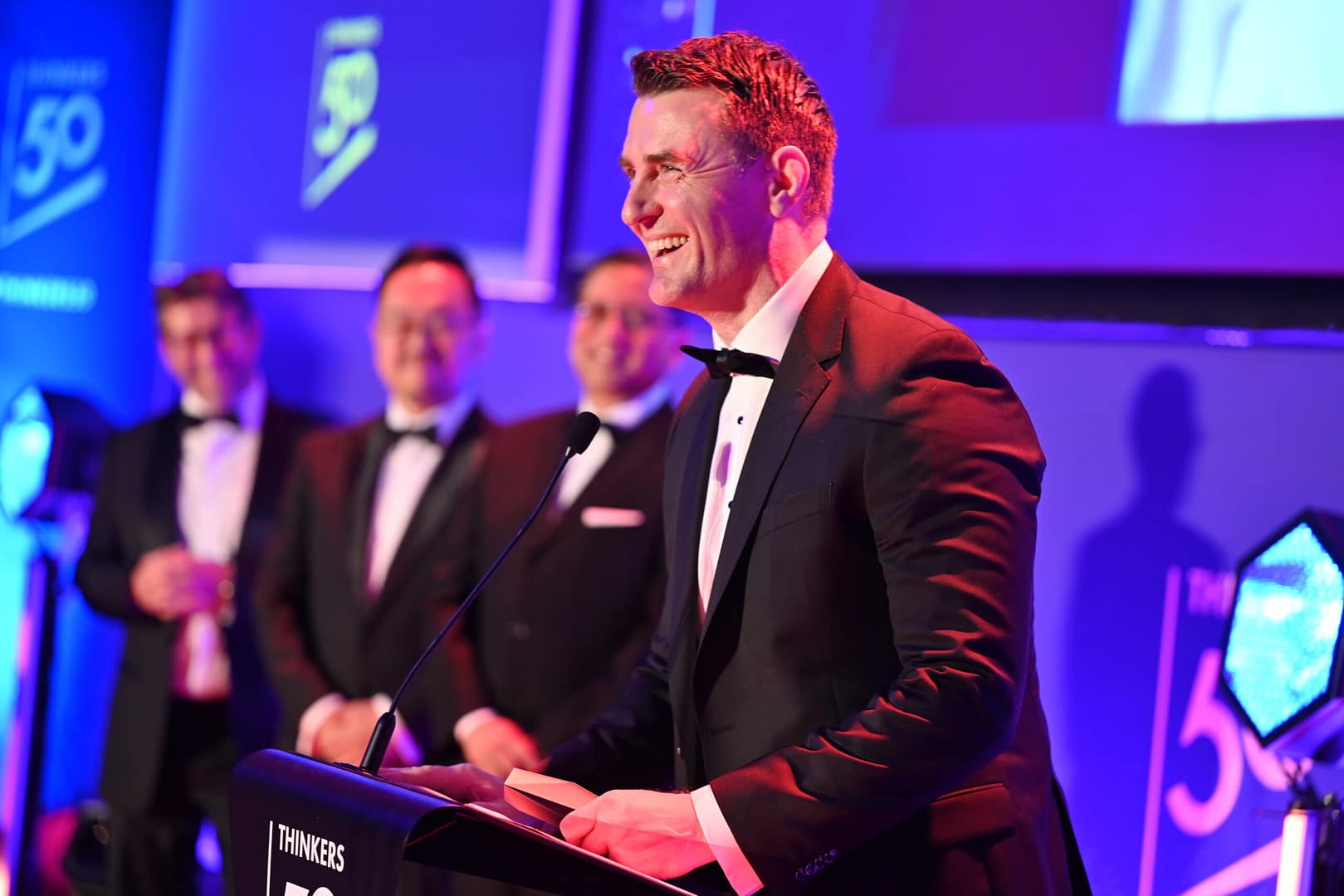 Aidan McCullen keynote speaker on business change and innovation in Ireland. Aidan McCullen accepting the Thinkers50 Innovation Award